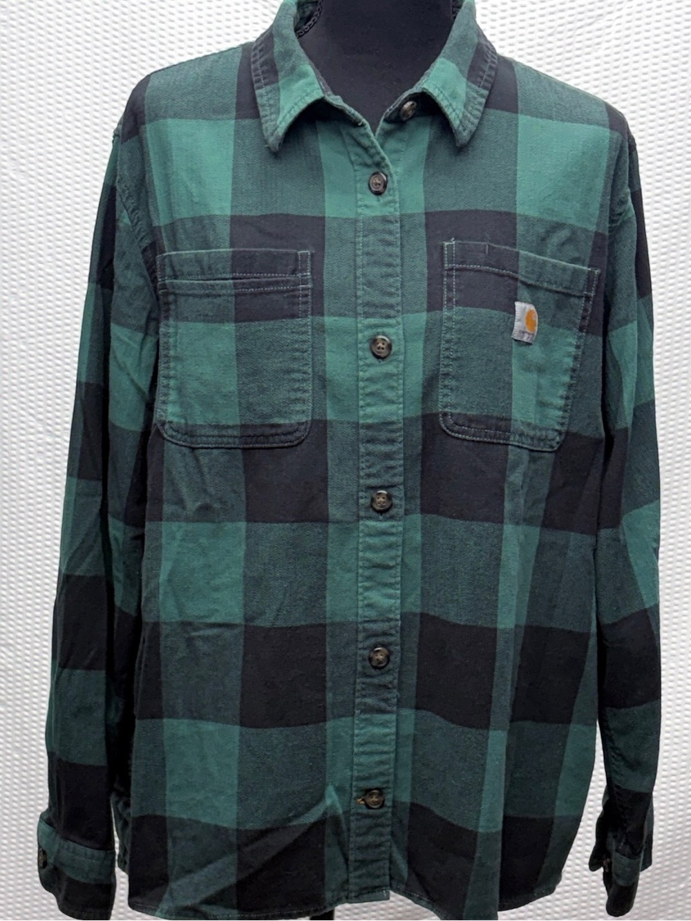 Carhartt Rugged Flex Flannel Shirt Women’s XL Green Black Buffalo Plaid EUC